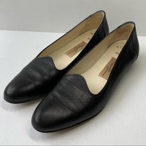 Amalfi 7AA Holly Low Wedge Pillow Soft Fine Leather Slip-Ons, Black EUC